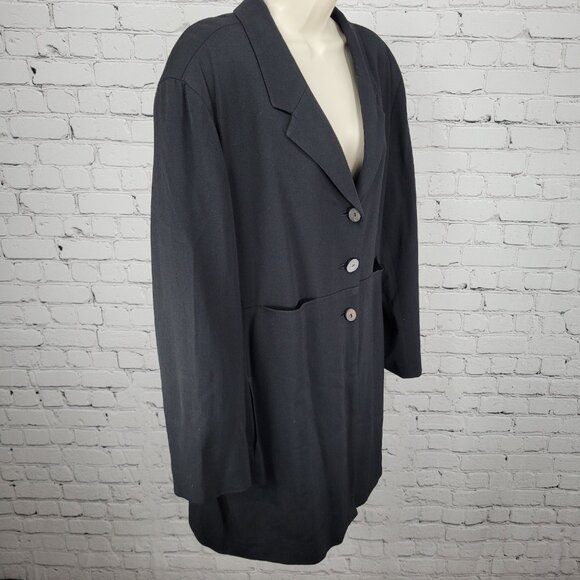 VTG J. Jill Black Wool Blend Stretch Lightweight Buttoned Lined Coat Size 18 - Picture 15 of 16